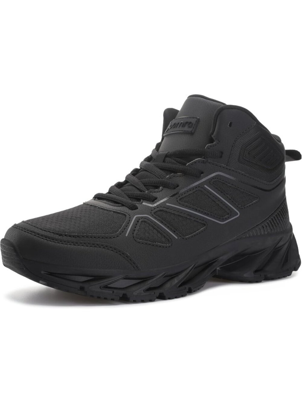 Mens Pure Black Vegan Leather High Top Durable Stylish Athletic Basketball Shoes